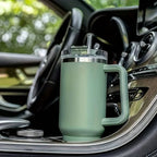 Termoskopp i glass på 1200 ml med håndtak, lokk og sugerør (perfekt for kalde/varme drikker)